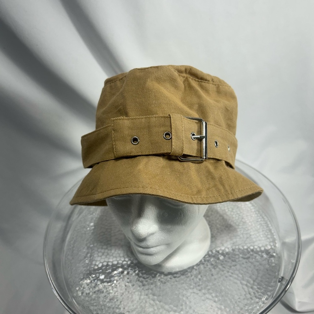 Tan/gold bucket hat with silver buckle
